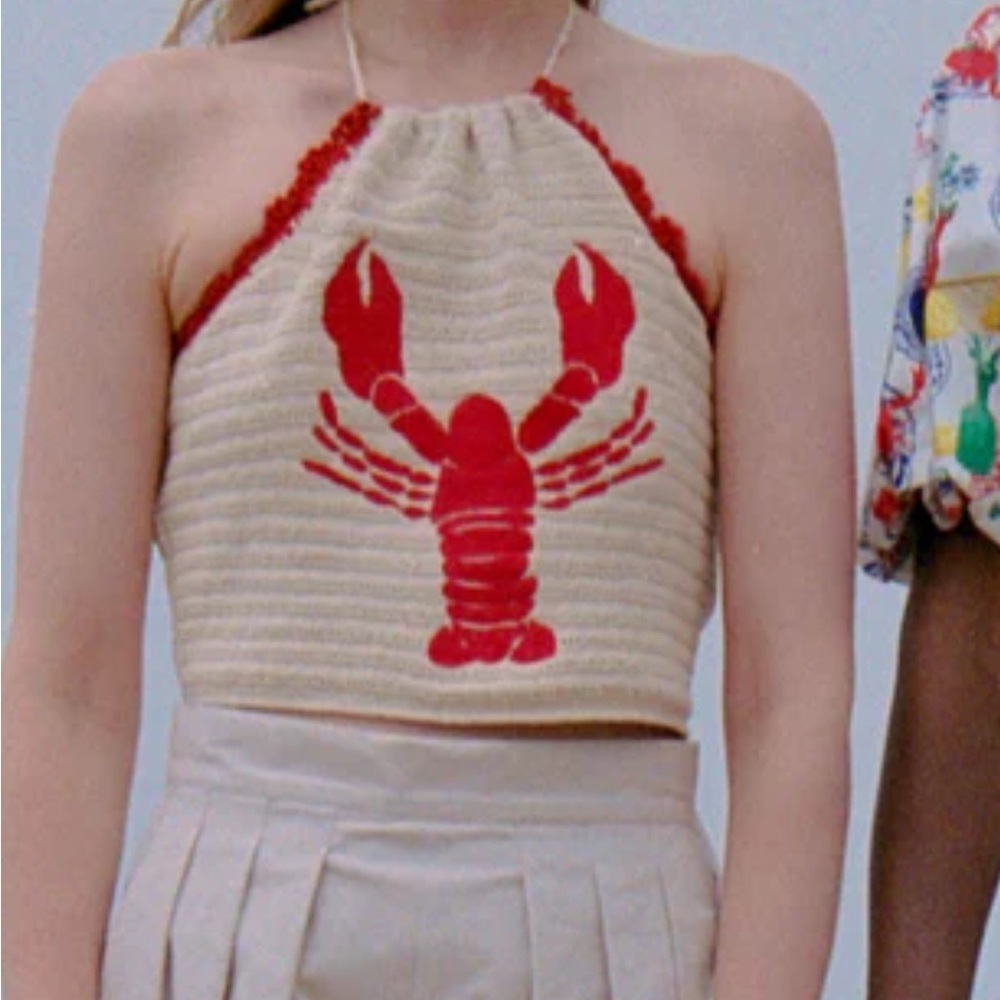 Corey Lynn Calter Red and Cream Lobster Halter Top